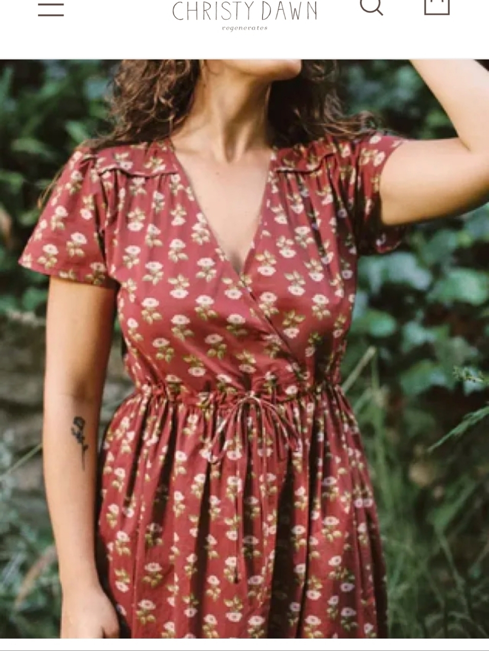 Christy Dawn The Dawn Dress Antique Lotus Red Floral Midi XS Cotton Cottagecore